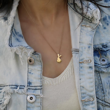 Petite Gold Bunny Outline Necklace • Small Rabbit Ball-Chain Pendant • Cute Easter Gift • Handmade Minimal Animal Jewelry